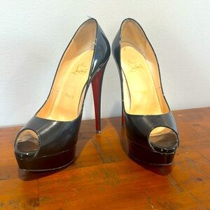 120 mm Pumps - Patent calf leather - Black - Women - peep toe